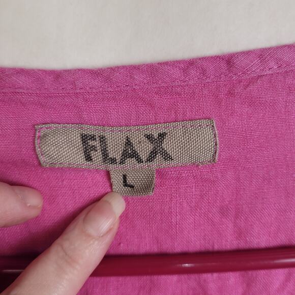 Flax pink button up linen top Size Large Lagenlook Hygge Casual Pockets - Picture 3 of 7